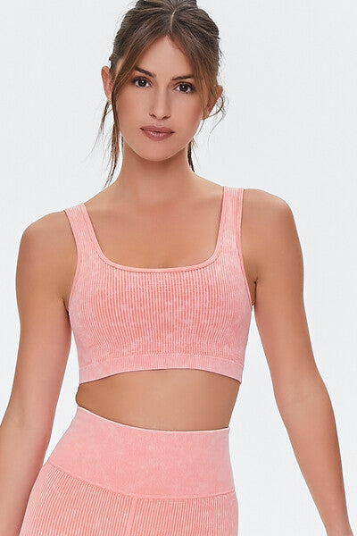  Forever 21 Ribbed Mineral Wash Sports Bra - coral - Bonton