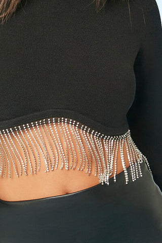 Rhinestone-Fringe Crop Top