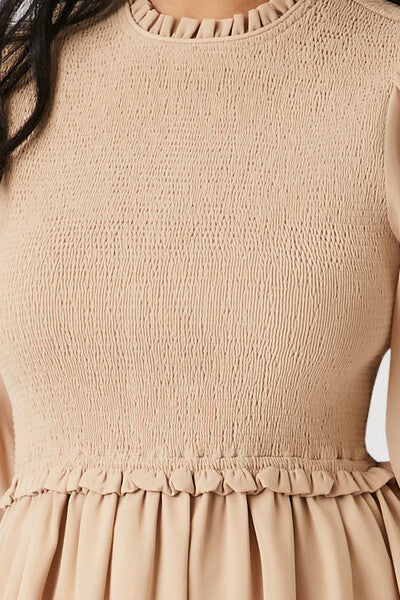  Forever 21 Smocked Chiffon Peasant-Sleeve Dress - black-swatch - Bonton