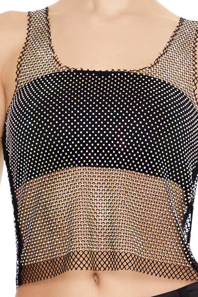  Forever 21 Sheer Rhinestone Netted Tank Top - black - Bonton