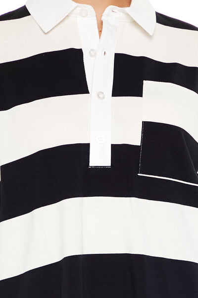  Forever 21 Striped Polo Shirt Dress - black white - Bonton