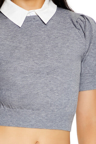 Sweater-Knit Collar Crop Top