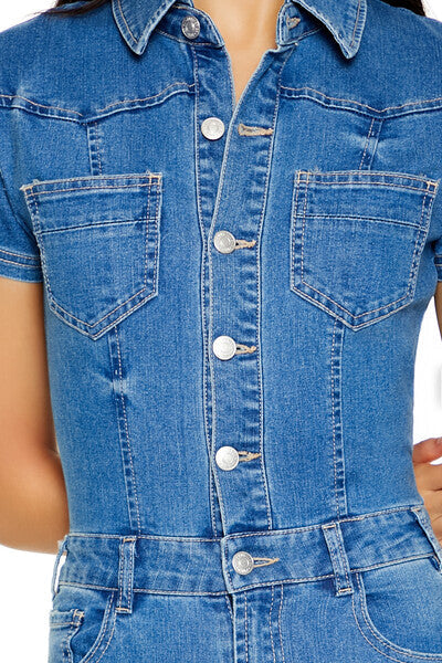  Forever 21 Flare Leg Denim Jumpsuit - medium-denim - Bonton
