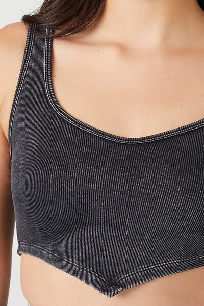  Forever 21 Seamless Ribbed V-Hem Tank Top - black - Bonton