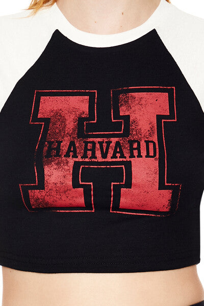 Forever 21 Raglan Harvard Graphic Baby Tee - black multi - Bonton