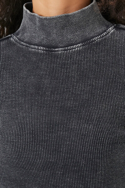  Forever 21 Waffle Knit Turtleneck Top - black - Bonton