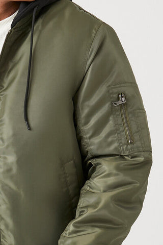 Zip-Up Hooded Bomber Jacket
