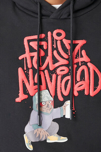  Forever 21 Feliz Navidad Graphic Hoodie - black multi - Bonton