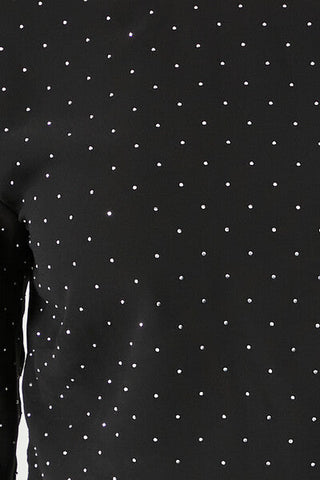 Rhinestone Cowl Back Long-Sleeve Top