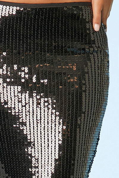  Forever 21 Sequin Leg-Slit Maxi Skirt - black - Bonton