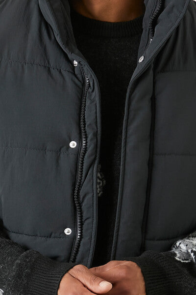  Forever 21 Unisex Funnel Neck Puffer Vest - black-swatch - Bonton