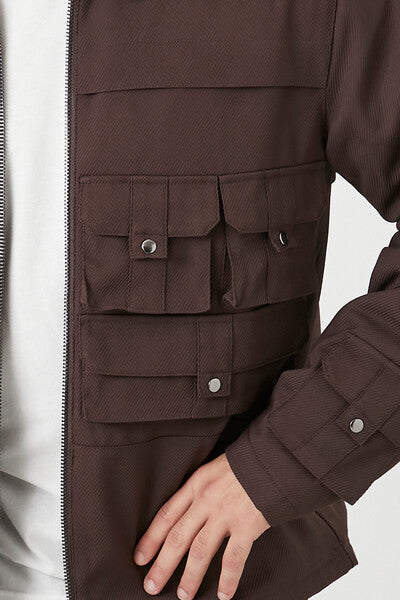  Forever 21 Zip-Up Cargo Trucker Jacket - cocoa-swatch - Bonton