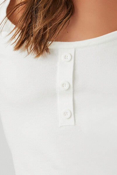  Forever 21 Cropped Sweater-Knit Henley Top - vanilla - Bonton