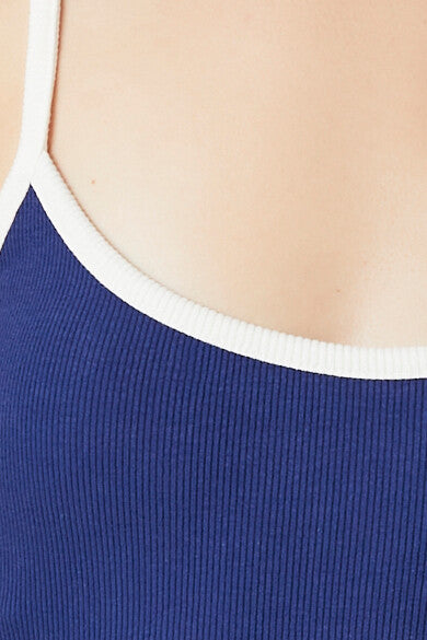  Forever 21 Ribbed Knit Ringer Cami Bodysuit - dark navy vanilla - Bonton