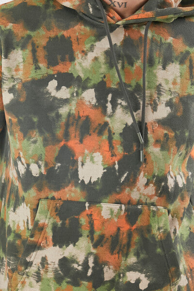  Forever 21 Abstract Print Drawstring Hoodie - light olive multi - Bonton