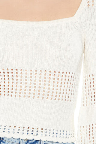 Open-Knit Bell-Sleeve Sweater