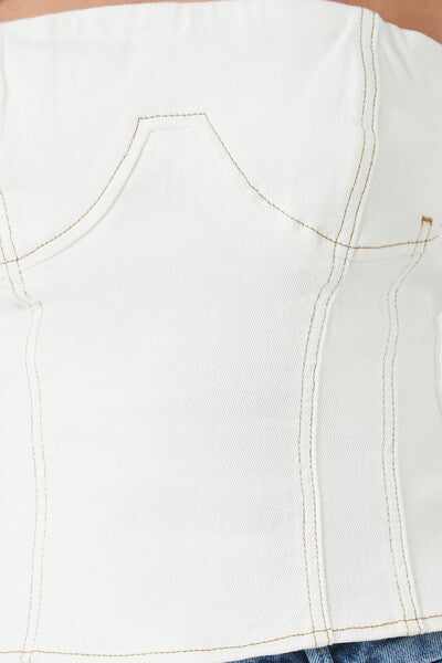  Forever 21 Denim Bustier Tube Top - white - Bonton