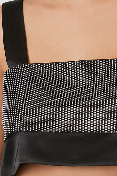 Forever 21 Satin Rhinestone Crop Top - black silver - Bonton
