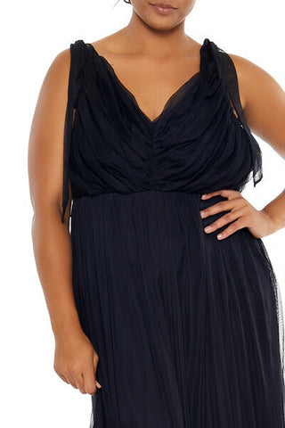 Plus Size Tiered Tie-Strap Maxi Dress