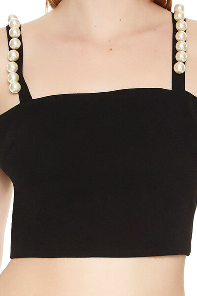  Forever 21 Faux Pearl Crop Top - black white - Bonton