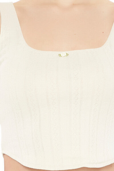 Forever 21 Rosette Pointelle Knit Crop Top - cream - Bonton