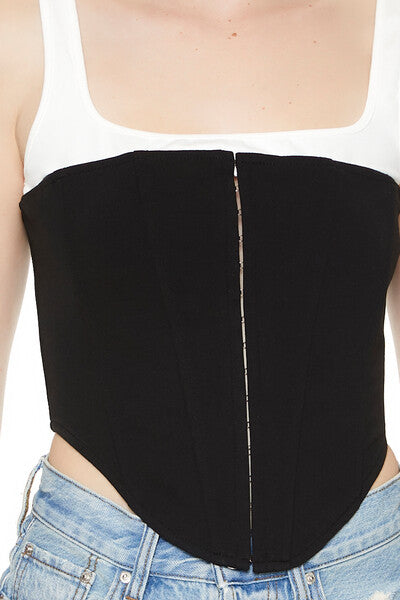  Forever 21 Lace-Up Corset Combo Top - black white - Bonton