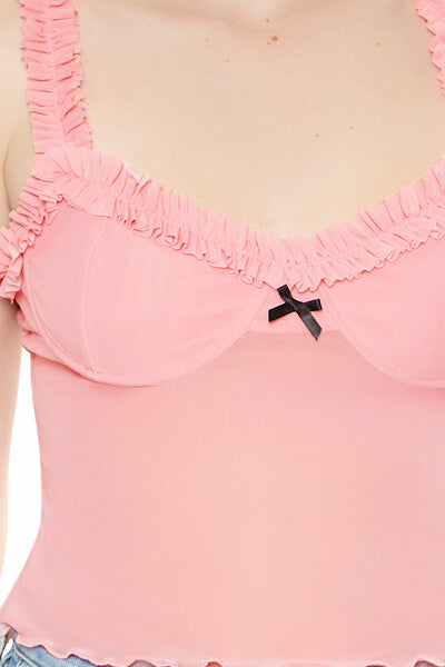  Forever 21 Mesh Ruffle Bustier Cami - black - Bonton