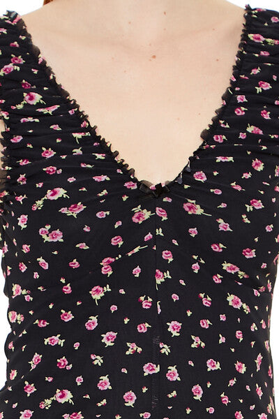  Forever 21 Floral Lettuce-Edge Mini Dress - light-green-multi - Bonton