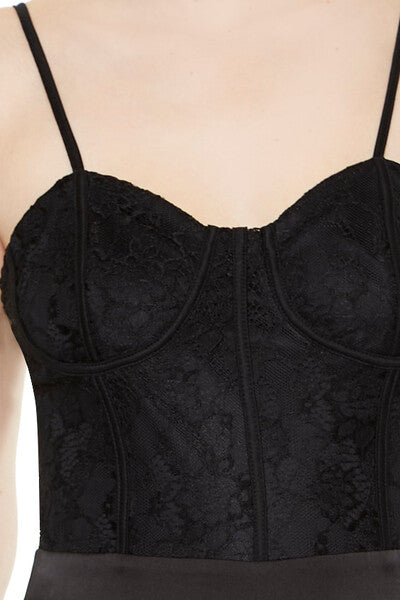  Forever 21 Satin & Lace Bustier Jumpsuit - black - Bonton