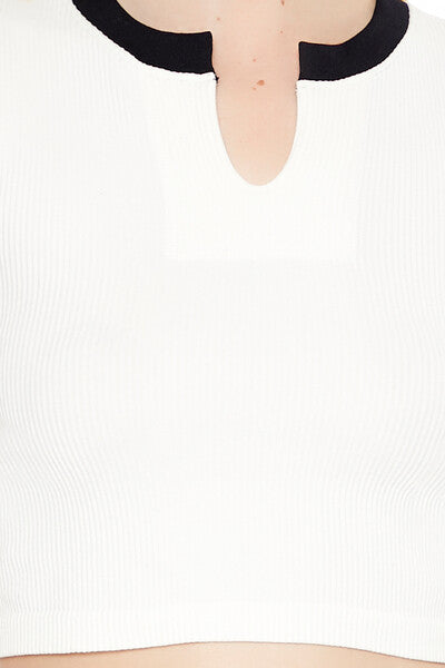  Forever 21 Ribbed Seamless Crop Top - white black - Bonton