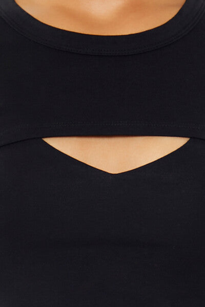  Forever 21 Layered Cutout Cropped Tee - black - Bonton