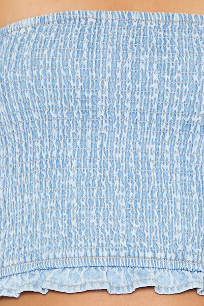  Forever 21 Cropped Chambray Tube Top - light denim - Bonton