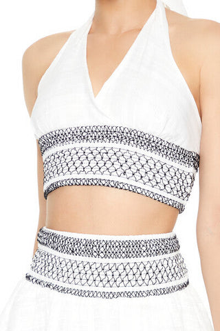 Embroidered Halter Crop Top