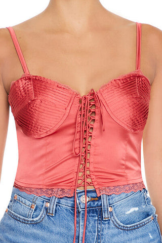 Satin Lace-Up Bustier Cami