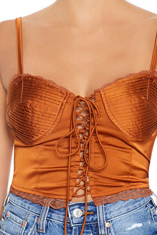 Satin Lace-Up Bustier Cami