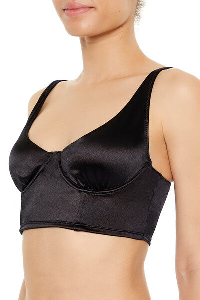  Forever 21 Satin Hook-and-Eye Bra - black - Bonton