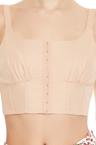  Forever 21 Hook-&-Eye Corset Crop Top - almond - Bonton