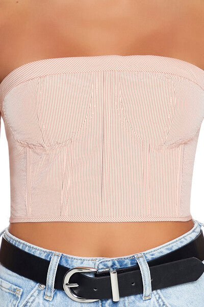  Forever 21 Striped Tube Crop Top - almond multi - Bonton