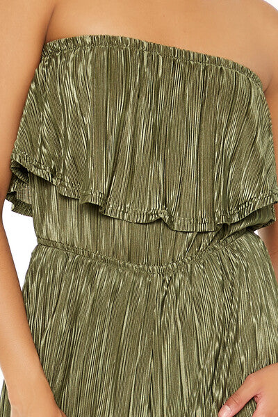  Forever 21 Strapless Plisse Flounce Jumpsuit - olive - Bonton