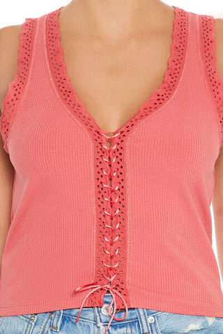 Ribbed Lace-Up Tank Top