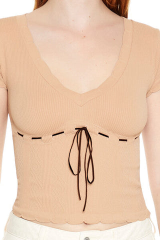 Seamless Ribbon-Trim Cropped Tee