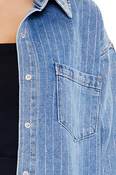  Forever 21 Sequin Striped Denim Shacket - medium-denim - Bonton