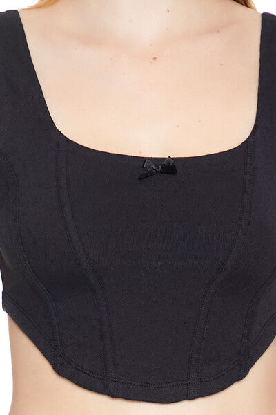  Forever 21 Corset Curved-Hem Crop Top - black - Bonton