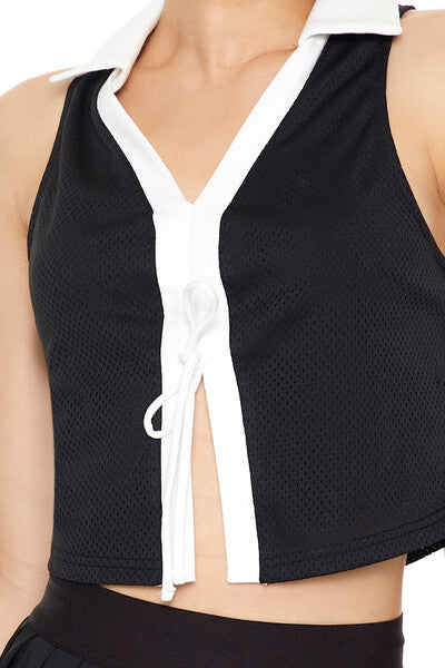  Forever 21 Colorblock Split-Hem Crop Top - black white - Bonton