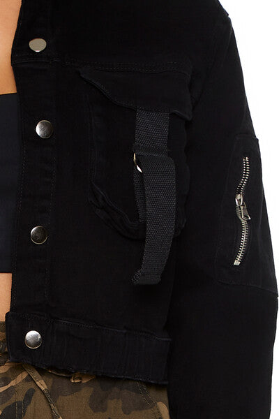  Forever 21 Plus Size Cargo Trucker Jacket - black-swatch - Bonton
