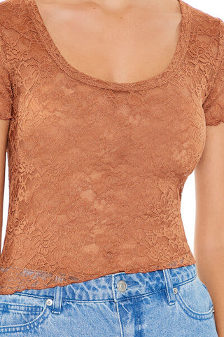Sheer Lace Lettuce-Edge Tee