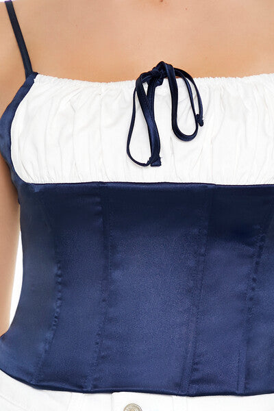  Forever 21 Colorblock Bustier Cropped Cami - dark blue white - Bonton