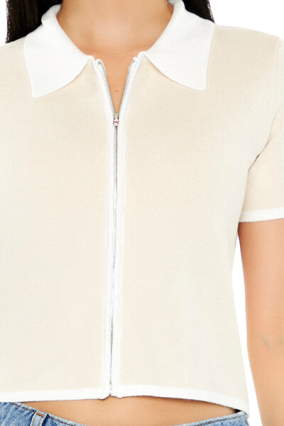  Forever 21 Cropped Sweater-Knit Shirt - oatmeal multi - Bonton