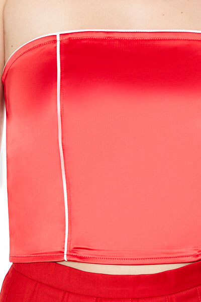  Forever 21 Satin Tube Crop Top - red - Bonton