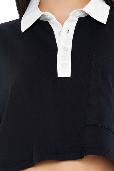  Forever 21 Cropped Rugby Shirt - navy white - Bonton